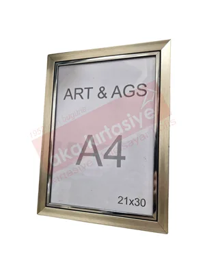 Art&ags A4 22 Mm Ahşap Görünümlü Çerçeve Gümüş Paspartulu Gümüş
