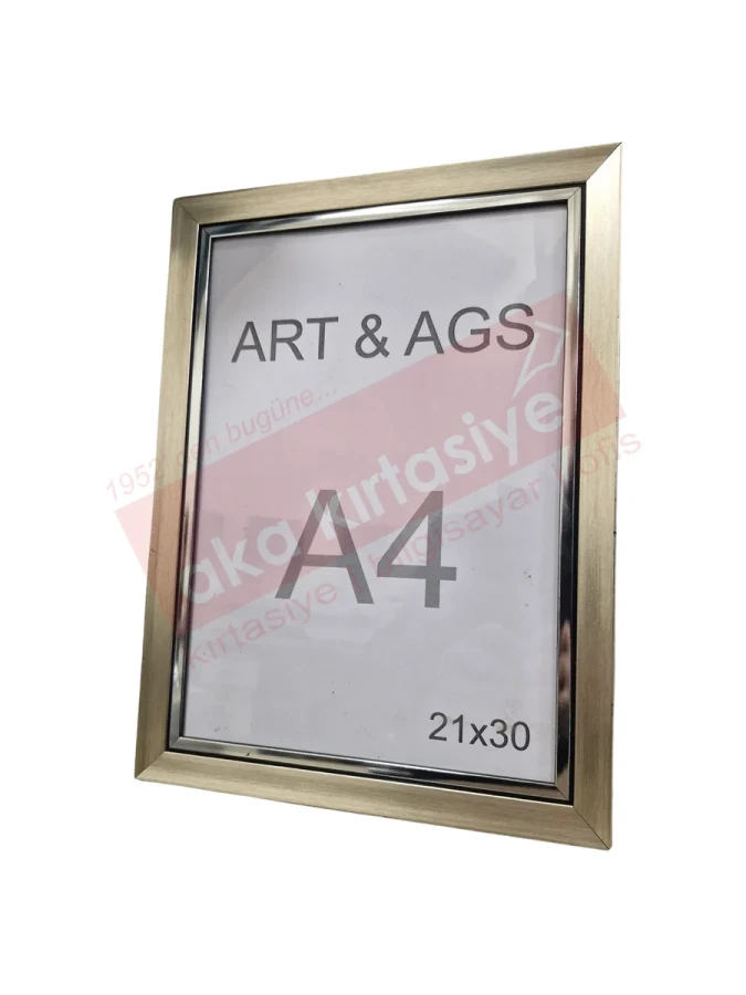 Art&ags A4 22 Mm Ahşap Görünümlü Çerçeve Gümüş Paspartulu Gümüş