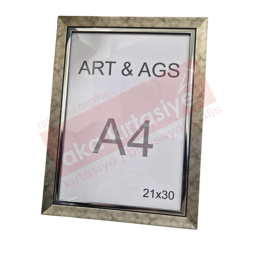 Art&ags A4 22 Mm Ahşap Görünümlü Çerçeve Gümüş Paspartulu Eskitmeli Gümüş