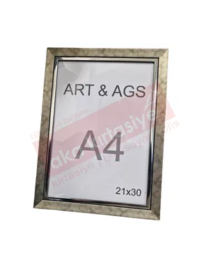 Art&ags A4 22 Mm Ahşap Görünümlü Çerçeve Gümüş Paspartulu Eskitmeli Gümüş