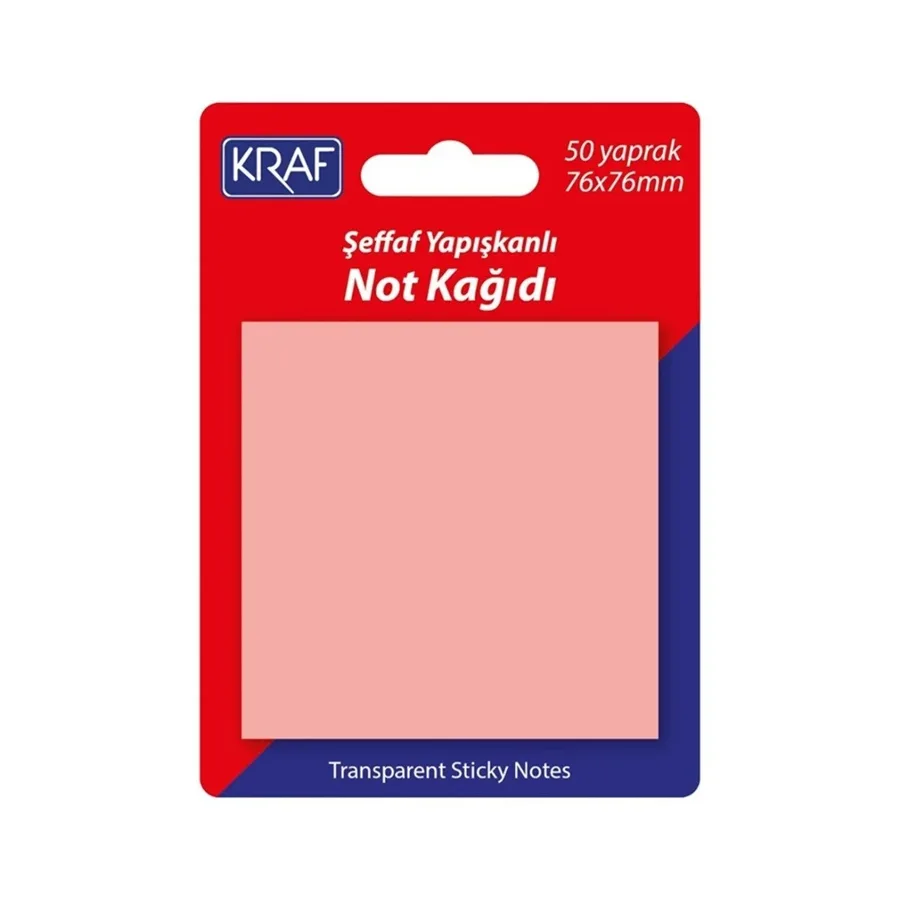 Kraf 76x76 Mm Yapışkanlı Not Kağıdı Şeffaf Pembe 50 Yp 7676tr