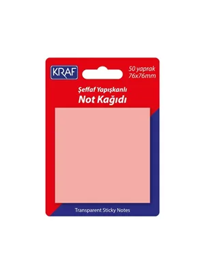 Kraf 76x76 Mm Yapışkanlı Not Kağıdı Şeffaf Pembe 50 Yp 7676tr