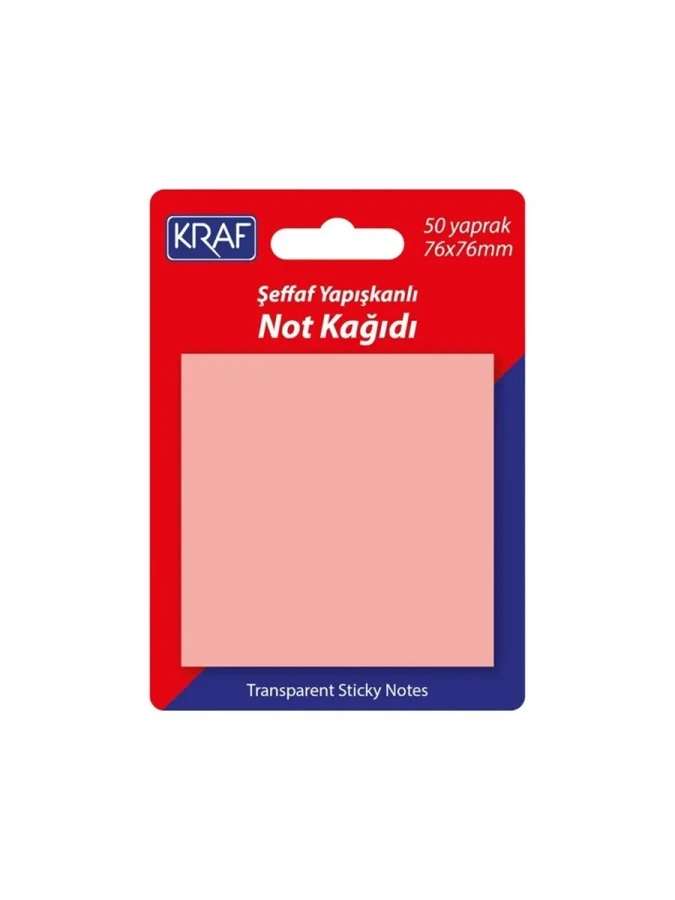 Kraf 76x76 Mm Yapışkanlı Not Kağıdı Şeffaf Pembe 50 Yp 7676tr