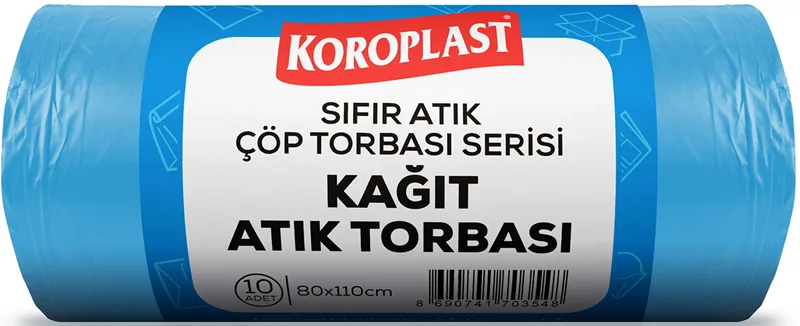 Koroplast 80x110 Cm 27 Mic 440 Gr Sıfır Atık Kağıt Atık Torbası 10"lu Mavi St01500535