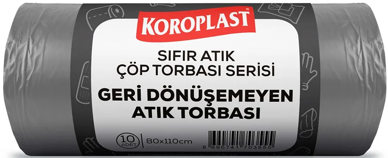 Koroplast 80x110cm 27mic 440gr Sıfır Atık Geri Dönüşemeyen Atık Torbası 10"lu Gri 01500536