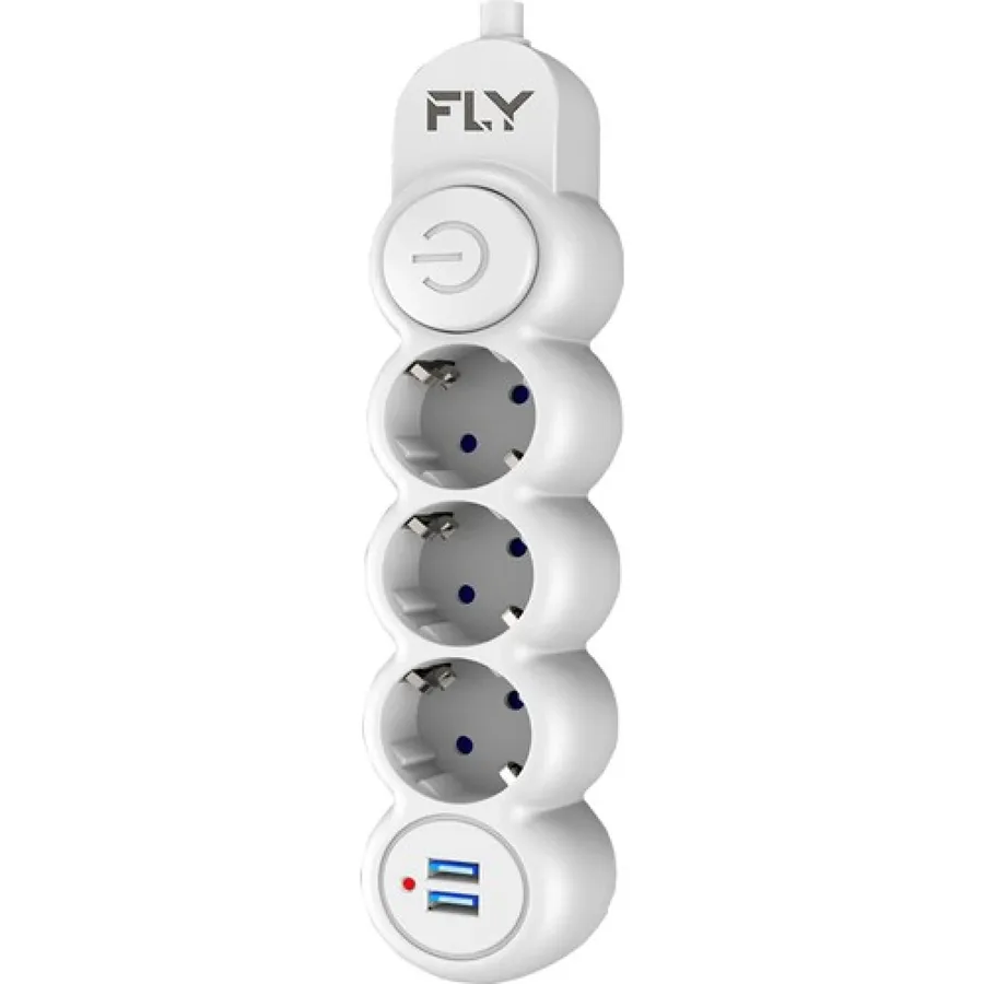 Fly 3393-01 3lü 2 Metre 2.1a Anahtarlı 2 Usbli Akım Korumalı Grup Priz