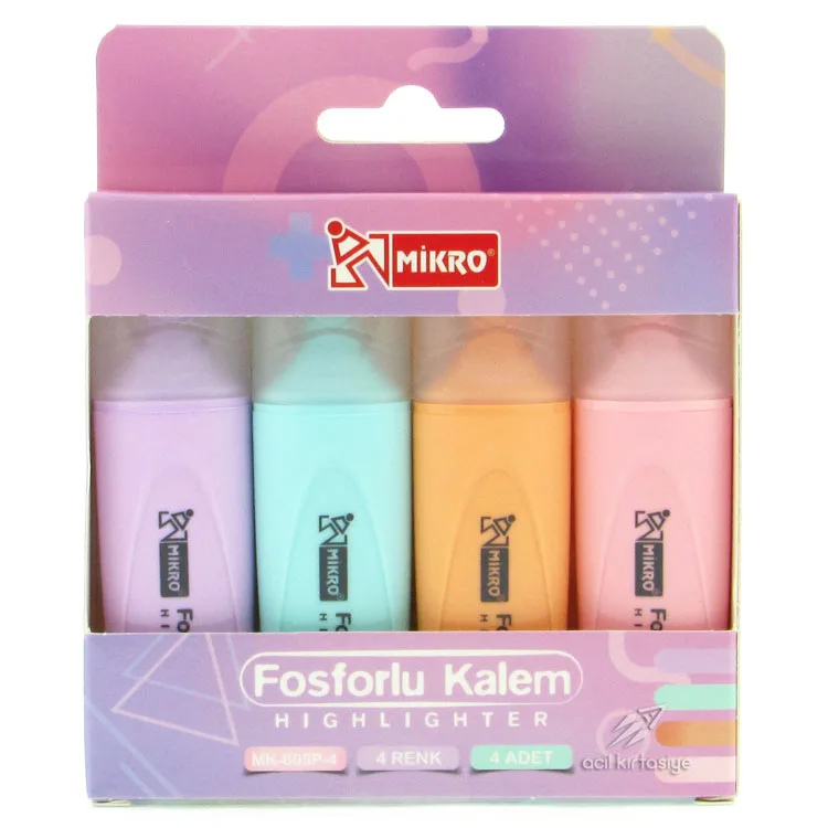 Mikro Fosforlu Kalem 4"lü Pastel Renkler Mk-605p-4