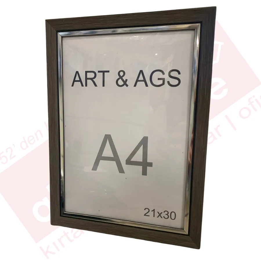 Art&ags A4 22 Mm Ahşap Görünümlü Çerçeve Gümüş Paspartulu Füme