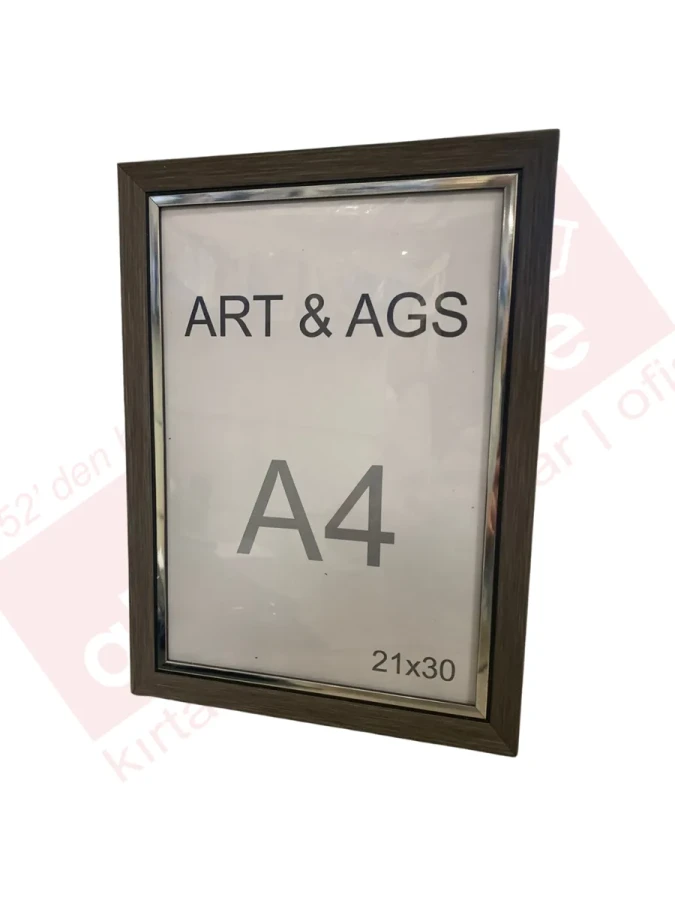 Art&ags A4 22 Mm Ahşap Görünümlü Çerçeve Gümüş Paspartulu Füme