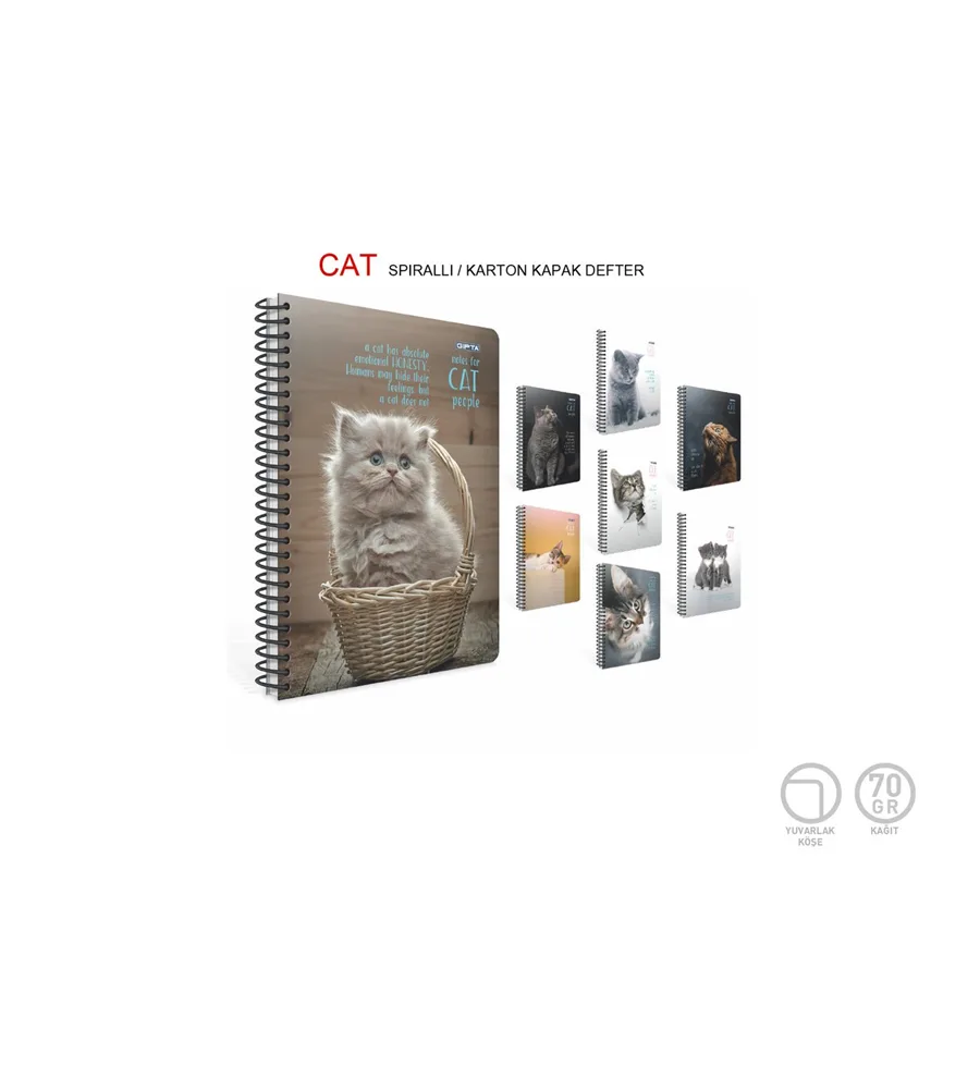 Gıpta Cats 17x24 Sert Kapak Spiralli Defter Kareli 80 Yp 7622