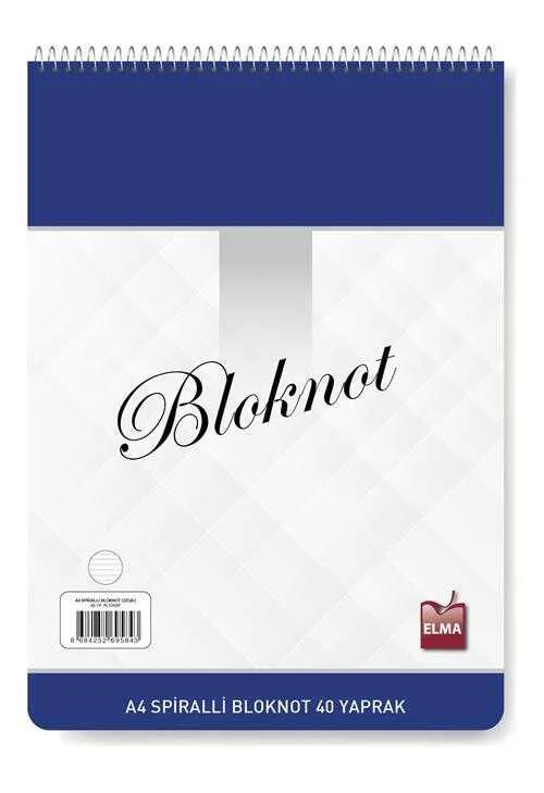 Elma A4 Karton Kapak Spiralli Bloknot Kareli 40 Yp