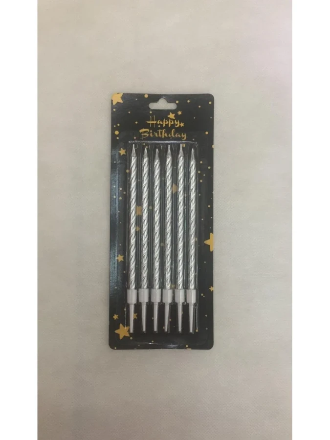 Nedi 13 Cm Burgulu Çubuk Mum Gümüş 6"lı 2236s