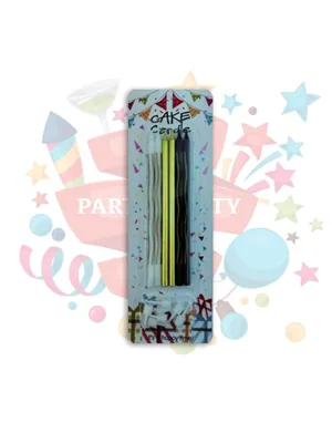 Nedi 13 Cm İnce Uzun Çizgi Baskılı Mum 6"lı Beyaz-altın-siyah Lw606c
