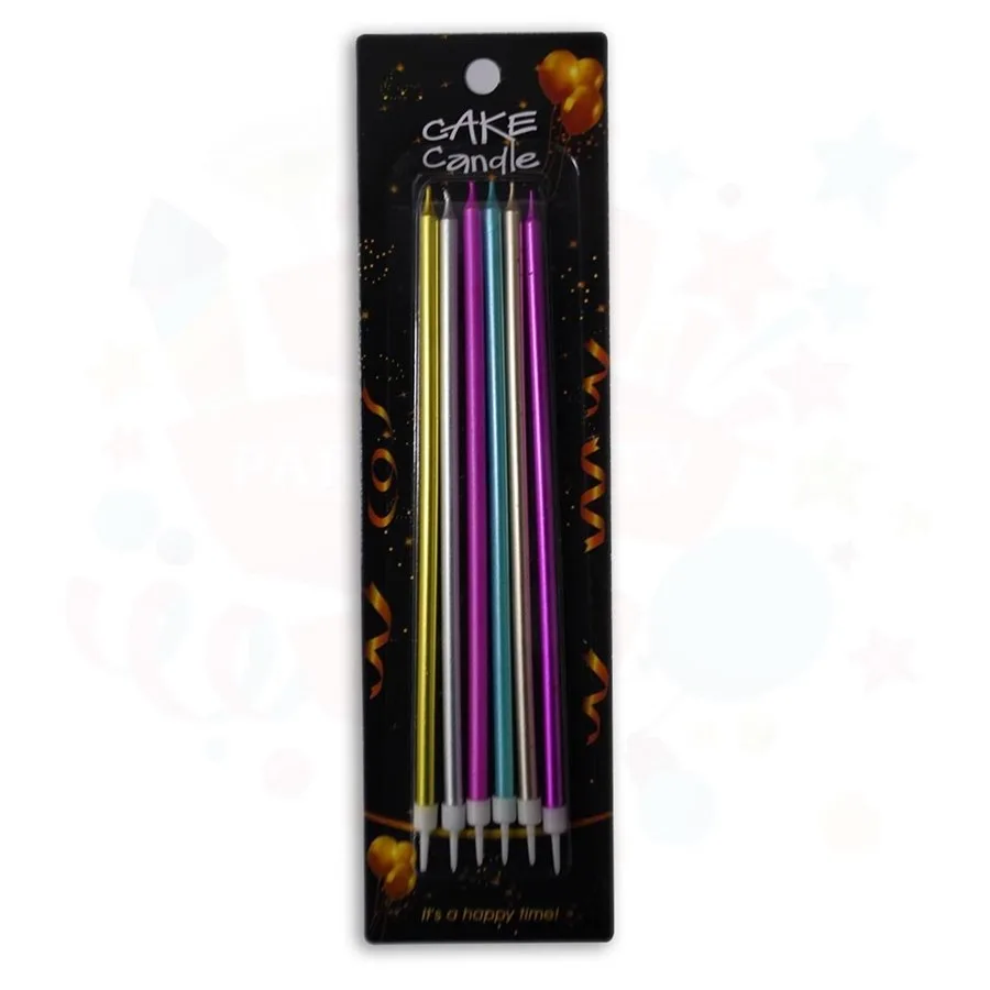 Nedi 19 Cm İnce Çubuk Mum Kartelalı 6"lı Karışık 7140
