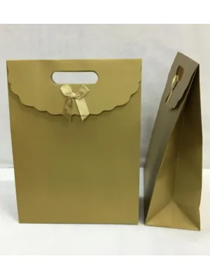 Nedi 24x11x31 Cm Cırtlı Karton Hediye Çantası Altın 2431g