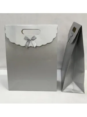 Nedi 24x11x31 Cm Cırtlı Karton Hediye Çantası Gümüş 2431s