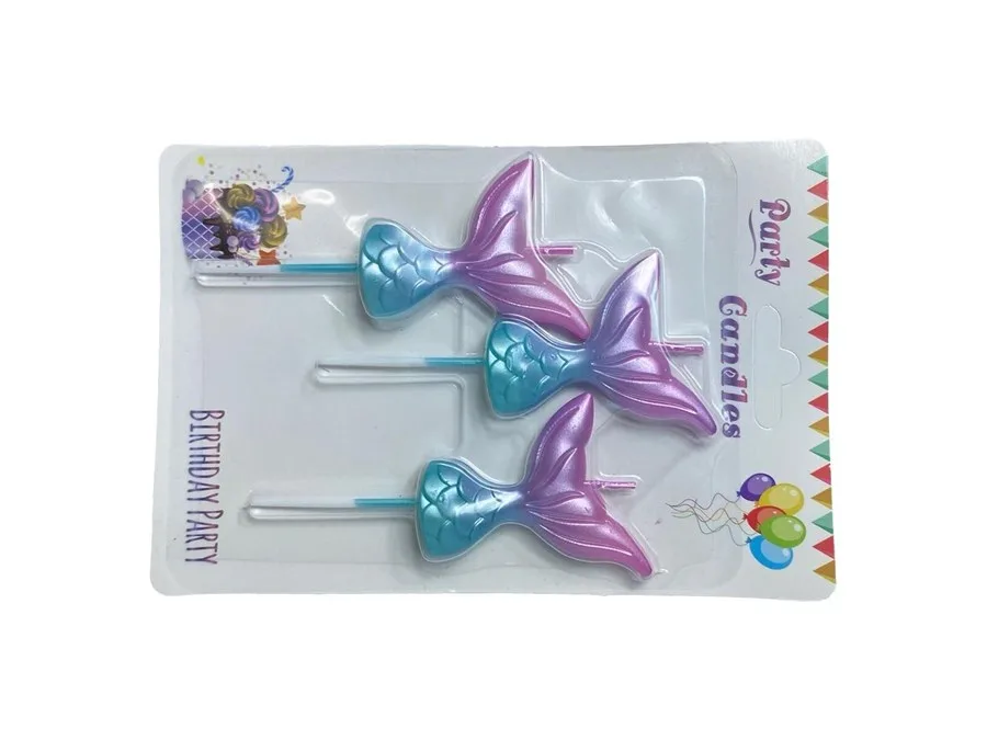 Nedi Çubuklu Deniz Kızı Kuyruğu Mum 3"lü Metalik Renkler 12827
