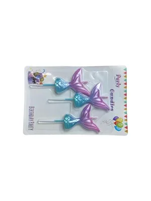 Nedi Çubuklu Deniz Kızı Kuyruğu Mum 3"lü Metalik Renkler 12827