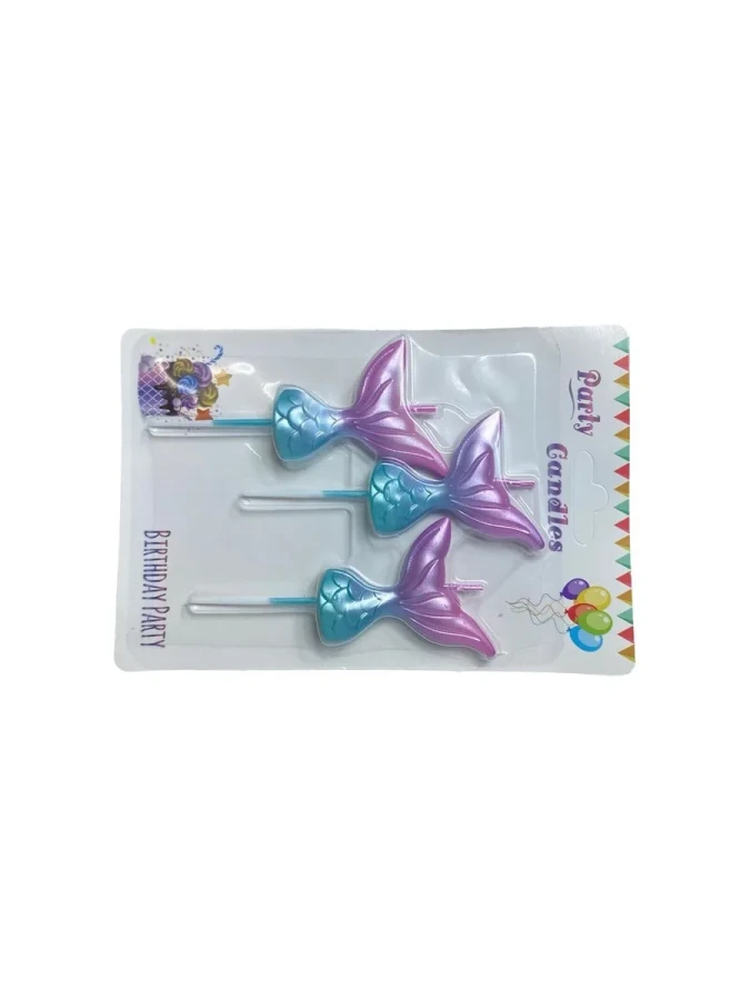 Nedi Çubuklu Deniz Kızı Kuyruğu Mum 3"lü Metalik Renkler 12827