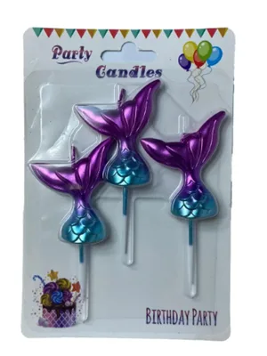 Nedi Çubuklu Deniz Kızı Kuyruğu Mum 3"lü Makaron Renkler 12826