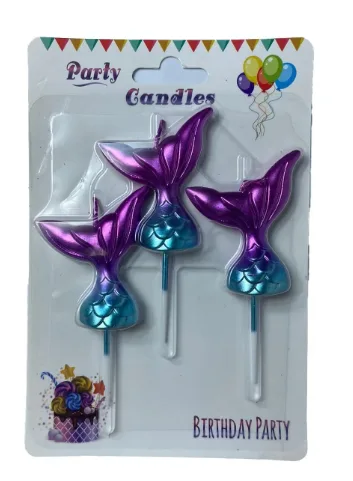 Nedi Çubuklu Deniz Kızı Kuyruğu Mum 3"lü Makaron Renkler 12826