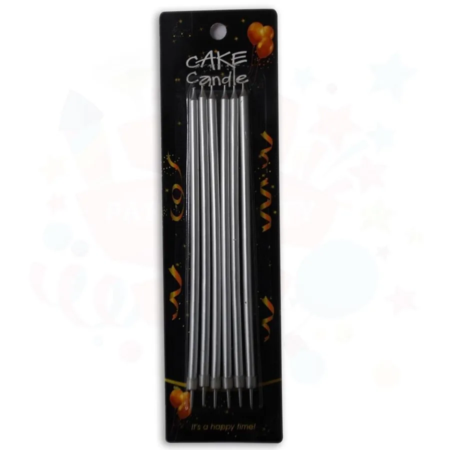 Nedi 19-20 Cm İnce Çubuk Mum Kartelalı 6"lı Gümüş 7139