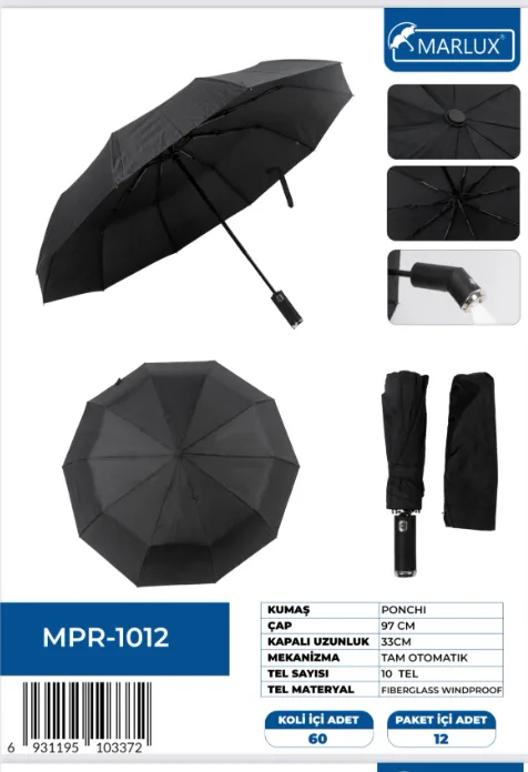 Marlux Tam Otomatik Işıklı Şemsiye Siyah Mpr-1012