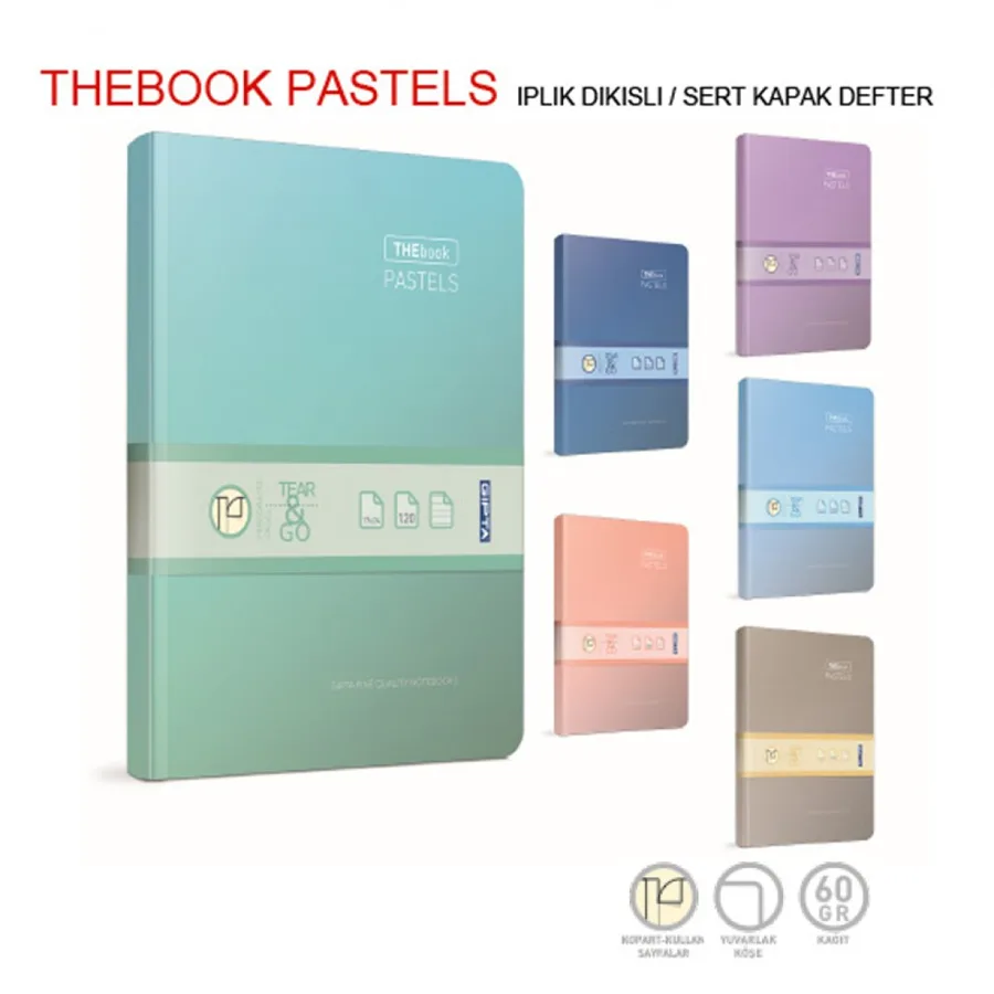Gıpta Thebook Pastels 20x28 Sert Kapak İp Dikişli Defter Kareli 160 Yp 3044