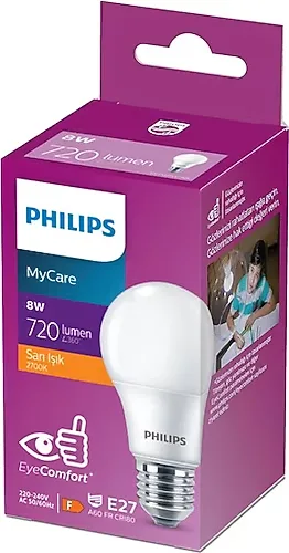 Philips Mycare E27 8w 720 Lumen Led 2700k Sarı Işık Ampul