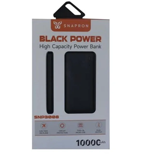 Snapron Snp-3008 10000 Mah 2x Usb 1x Type-c 1x Micro Usb Powerbank Siyah