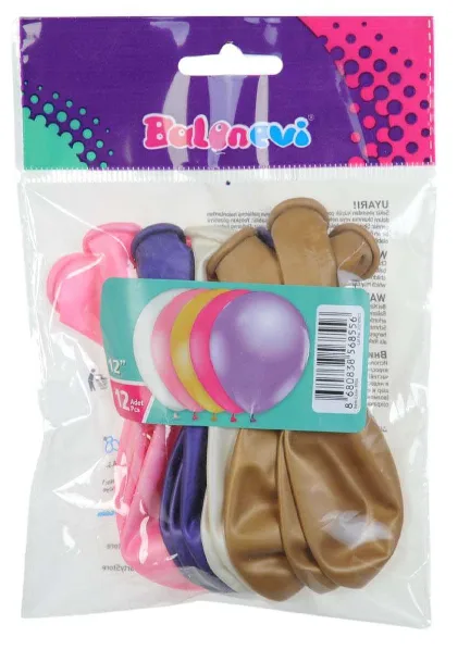 Balloons 12" Metalik Balon 10"lu Karışık Kız Asorti
