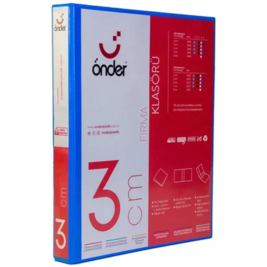 Önder 3 Cm 2 Halka D Mekanizma İç Cepli Klasör Mavi 2003-1
