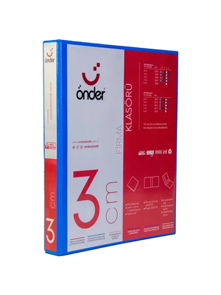 Önder 3 Cm 2 Halka D Mekanizma İç Cepli Klasör Mavi 2003-1