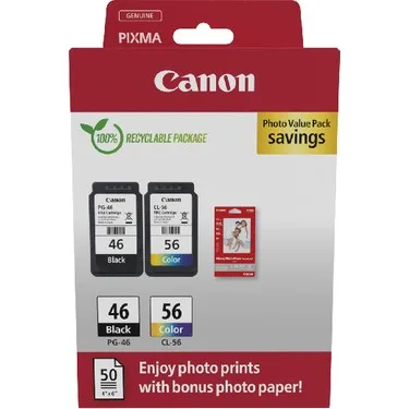 Canon Pg46 Cl56 ve Fotoğraf Kağıtlı Orijinal Kartuş Seti 9059b006