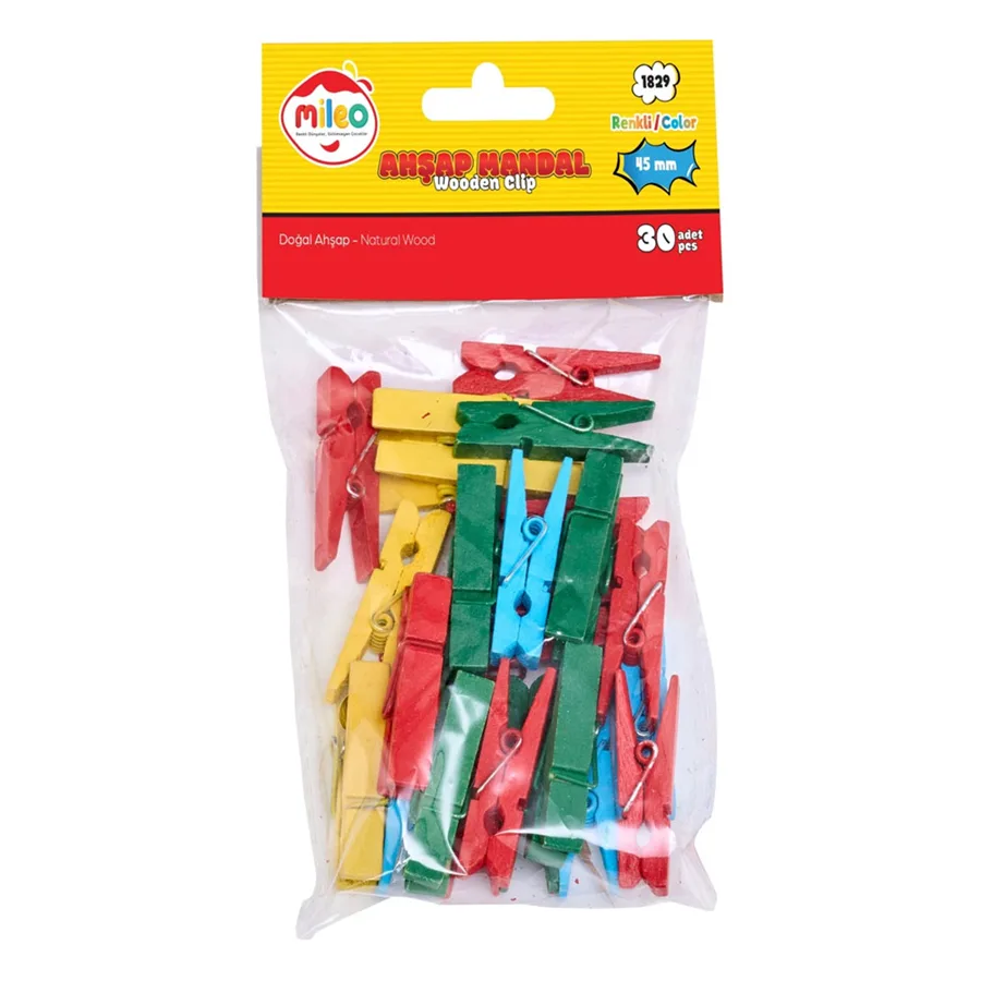Mileo 45 Mm Ahşap Mandal Renkli 30 Lu 1829
