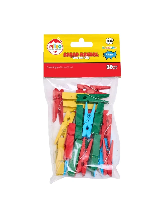 Mileo 45 Mm Ahşap Mandal Renkli 30 Lu 1829