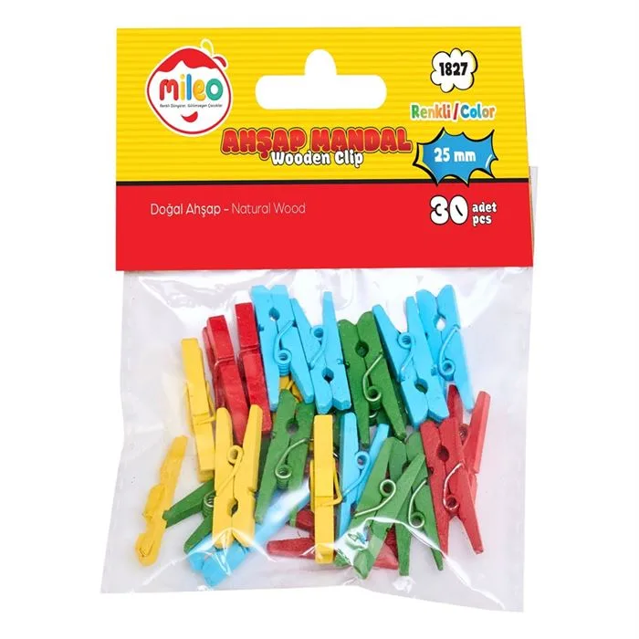 Mileo 25 Mm Ahşap Mandal Renkli 30 Lu 1827