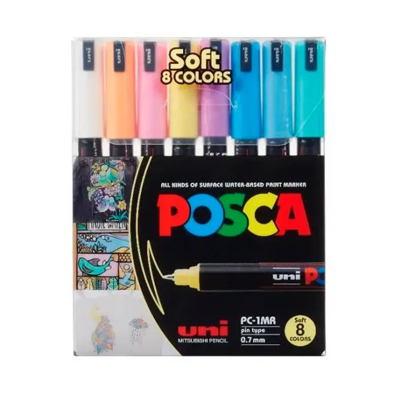 Uni Posca 0.7 Su Bazlı Markör Kalem Soft Renkler 8"li Pc-1mr 8c