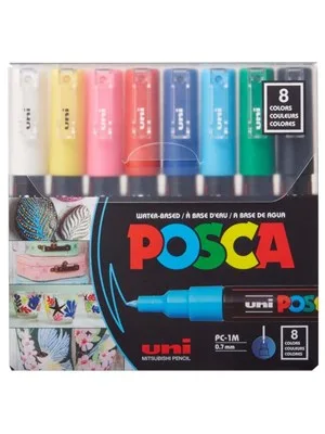 Uni Posca 0.7 Su Bazlı Markör Kalem Ana Renkler 8"li Pc-1mr 8c