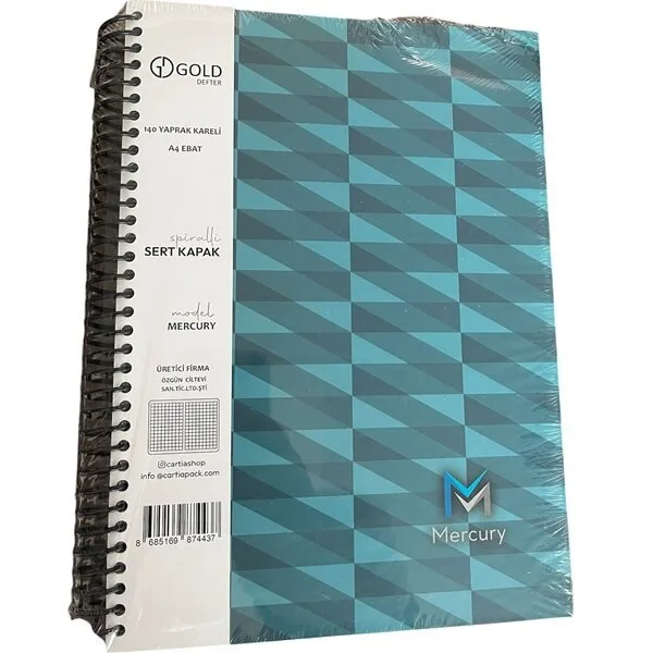 Cartıa Mercury A4 Sert Kapak Spiralli Defter Kareli 140 Yp Gld021