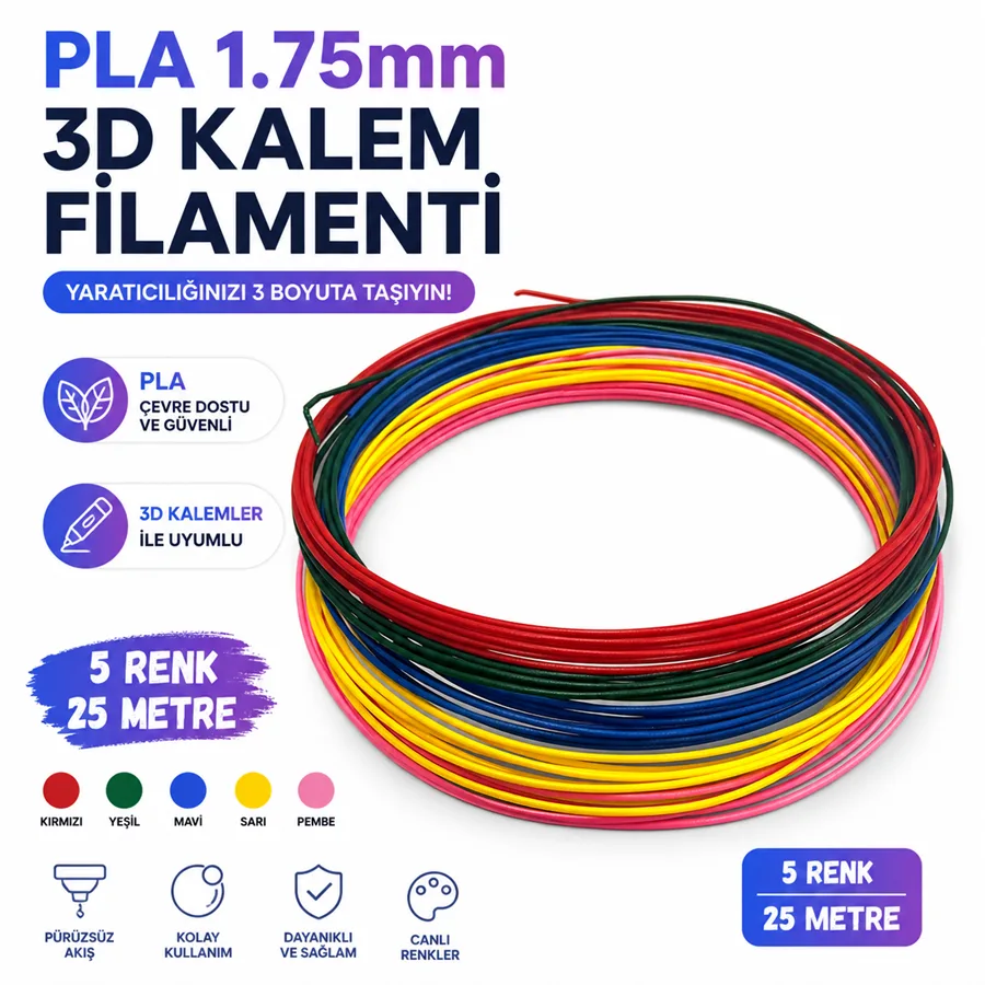 Abg Pla 3d Baskı Kalemi Filamenti 5 Renk 25 Metre 1.75mm