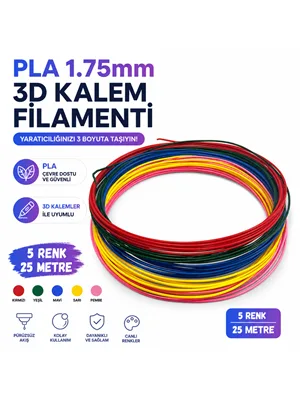 Abg Pla 3d Baskı Kalemi Filamenti 5 Renk 25 Metre 1.75mm