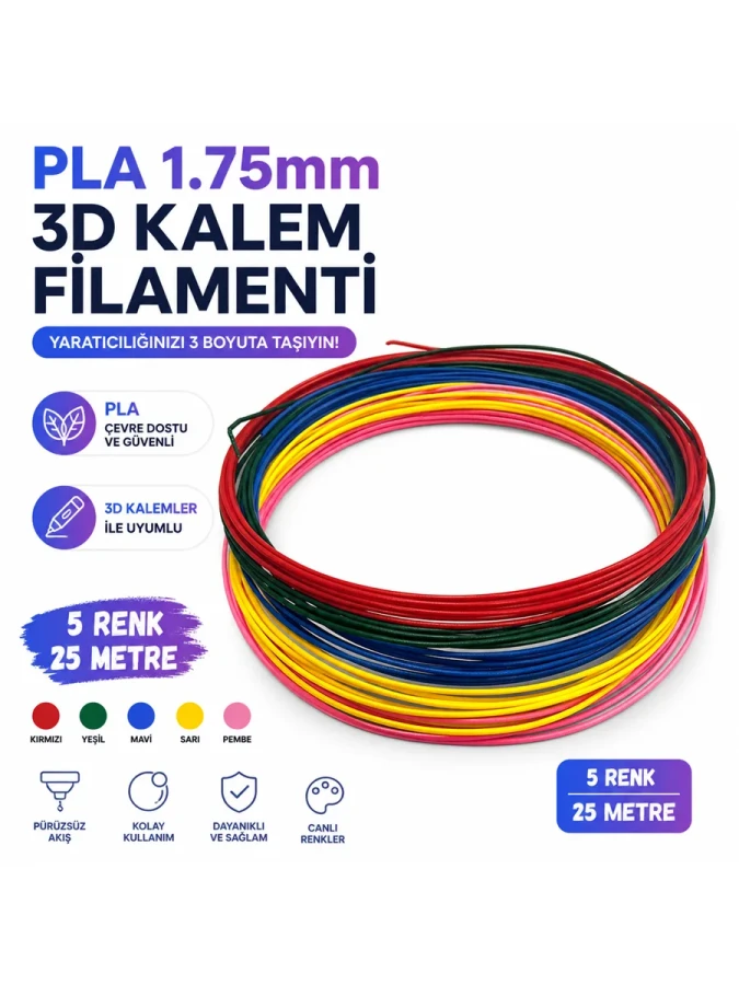 Abg Pla 3d Baskı Kalemi Filamenti 5 Renk 25 Metre 1.75mm