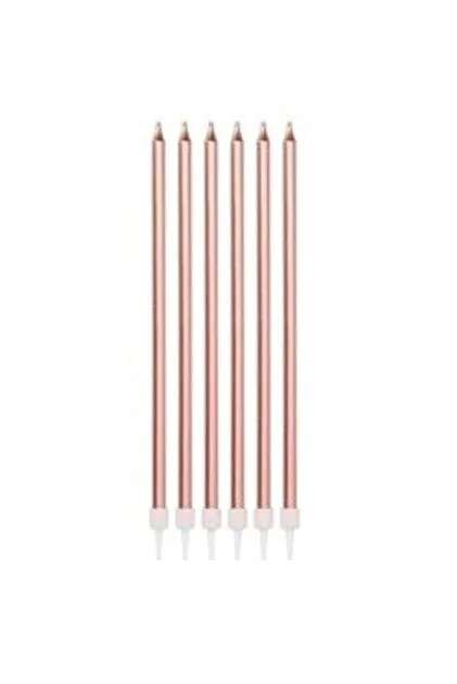 Nedi 19 Cm İnce Çubuk Mum Kartelalı 6"lı Rose Gold 7138-rg