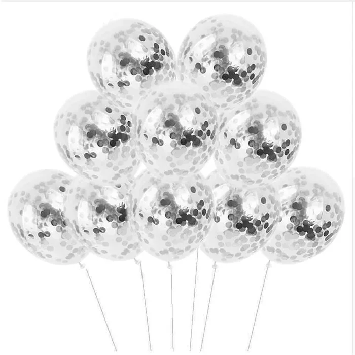 Balloons 12" Şeffaf Balon 5"li Konfetili Gümüş