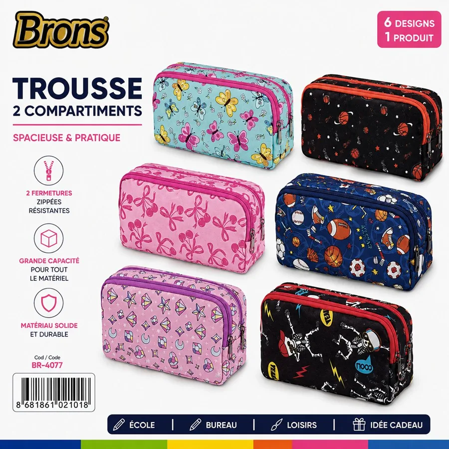 Brons Çift Gözlü Desenli Kalem Çantası Br-4077