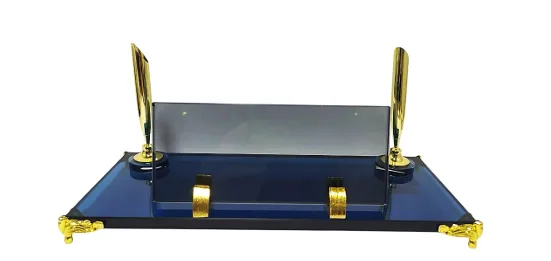 Sade Kristal Masa İsimliği Çift Kalemli S-436