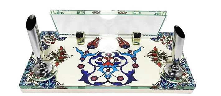 Sade Limra Doğaltaş Kristal Masa İsimliği Çift Kalemli S-442