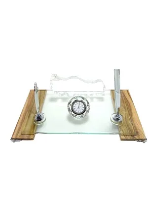 Sade Kristal Masa İsimliği Çift Kalemli S-435