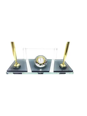 Sade Kristal Masa İsimliği Çift Kalemli S-435